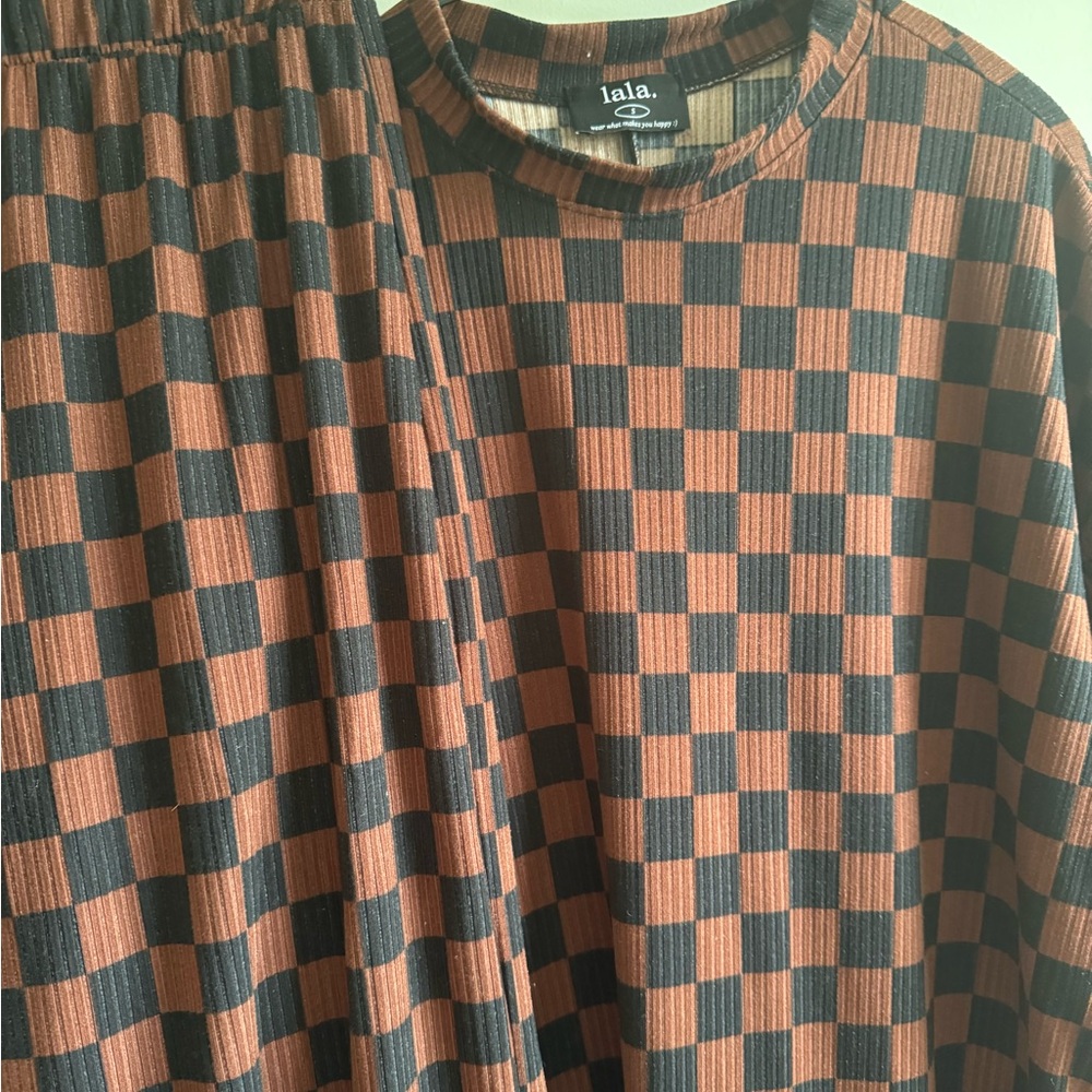 LaLa Lex Ribbed Checkerboard Playsuit / size S / Tops and bottoms SETS